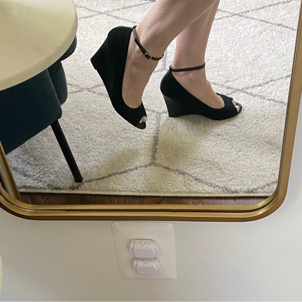 Ann Taylor Black Suede Peep Toe Wedges - Picture 12 of 13